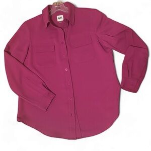 Anne Klein Deep Pink Button Down Shirt Blouse